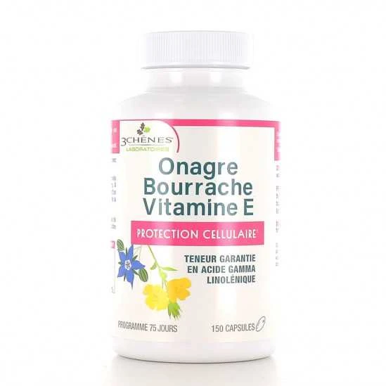 Les 3 Chênes Huile D'Onagre, Bourrache Et Vitamine E 150 Capsules 3 Les 3 Chênes Huile D'Onagre, Bourrache Et Vitamine E 150 Capsules